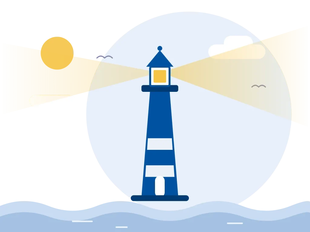 Illustrazione: un faro acceso sul mare